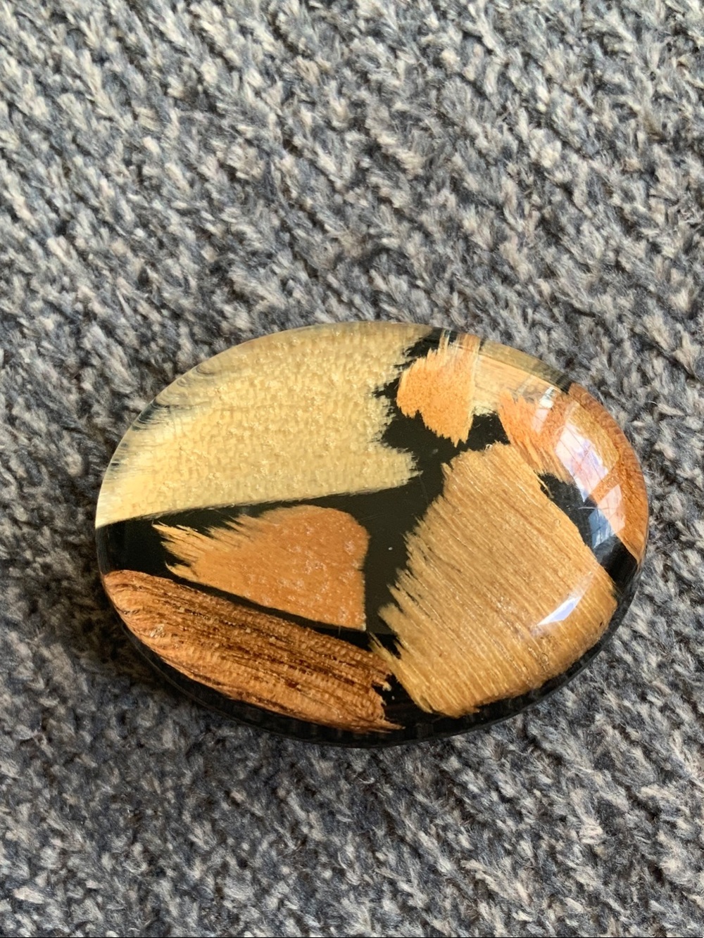 Vintage Hand Painted Art: “Wood on Wood” Resin Brooch Pin